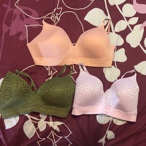 Victoria's Secret Olive, Peach, and Light Pink Bras